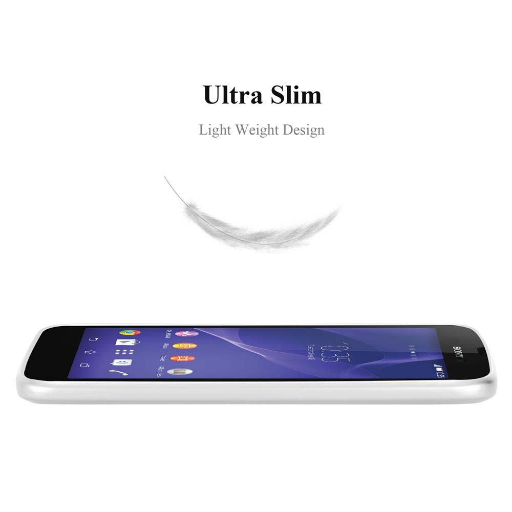 Ein weißes Smartphone mit einem Bildschirm, der Symbole anzeigt. Eine Feder schwebt darüber mit den Worten 'Ultra Slim, Light Weight Design'.