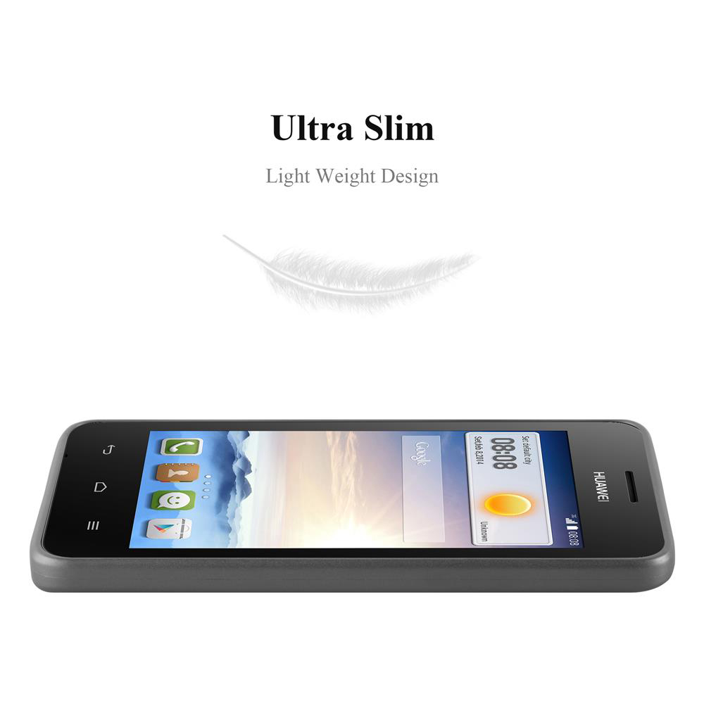 Un telefono Huawei è mostrato ad angolo. Lo schermo mostra l'ora, la ricerca Google e le icone delle app. Sopra c'è la scritta "Ultra Slim".