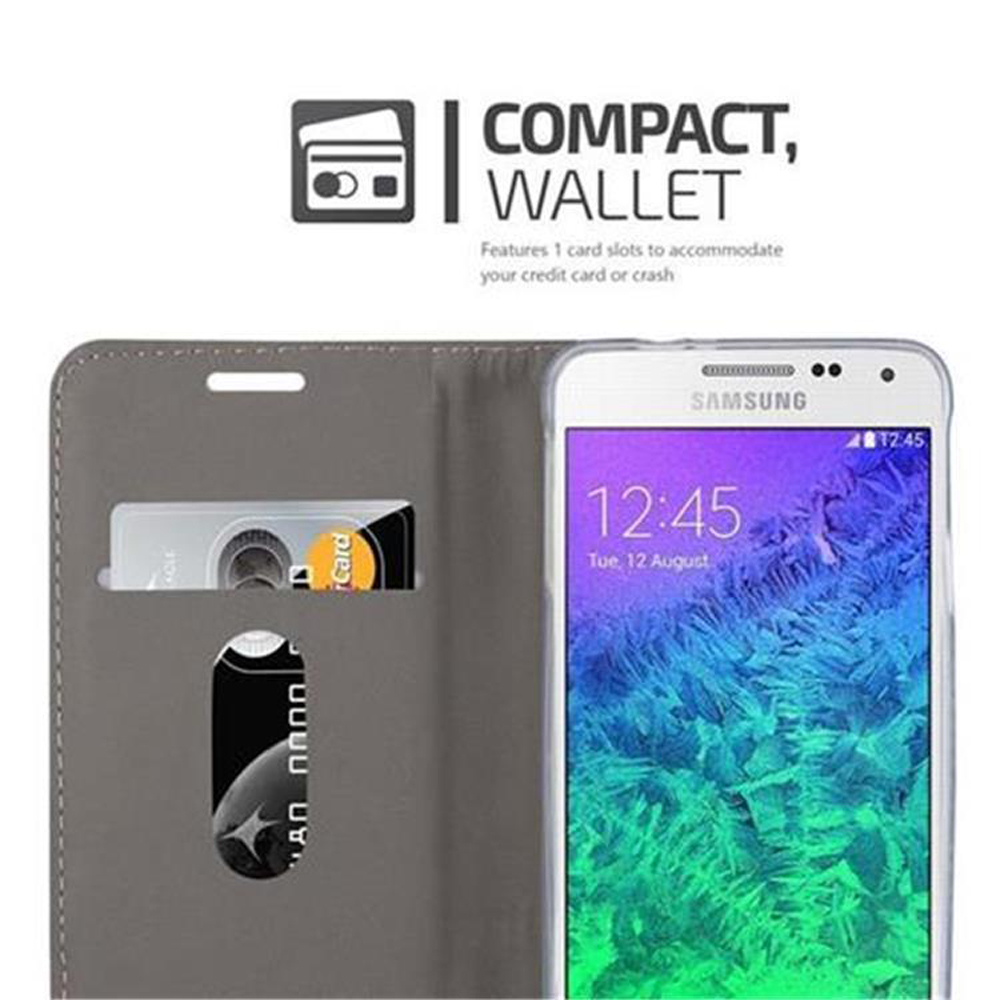 Eine Handyhülle mit Kartenfächern. Auf dem Telefon wird 12:45 angezeigt. Text: 'COMPACT, WALLET'.