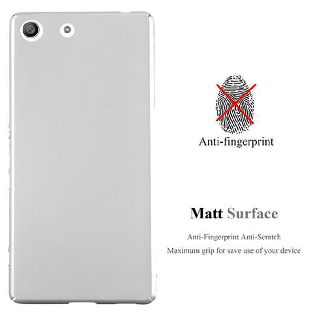 Se muestra una funda de teléfono con cámara y funciones anti-huellas dactilares. El texto dice 'Matt Surface' y describe su agarre.