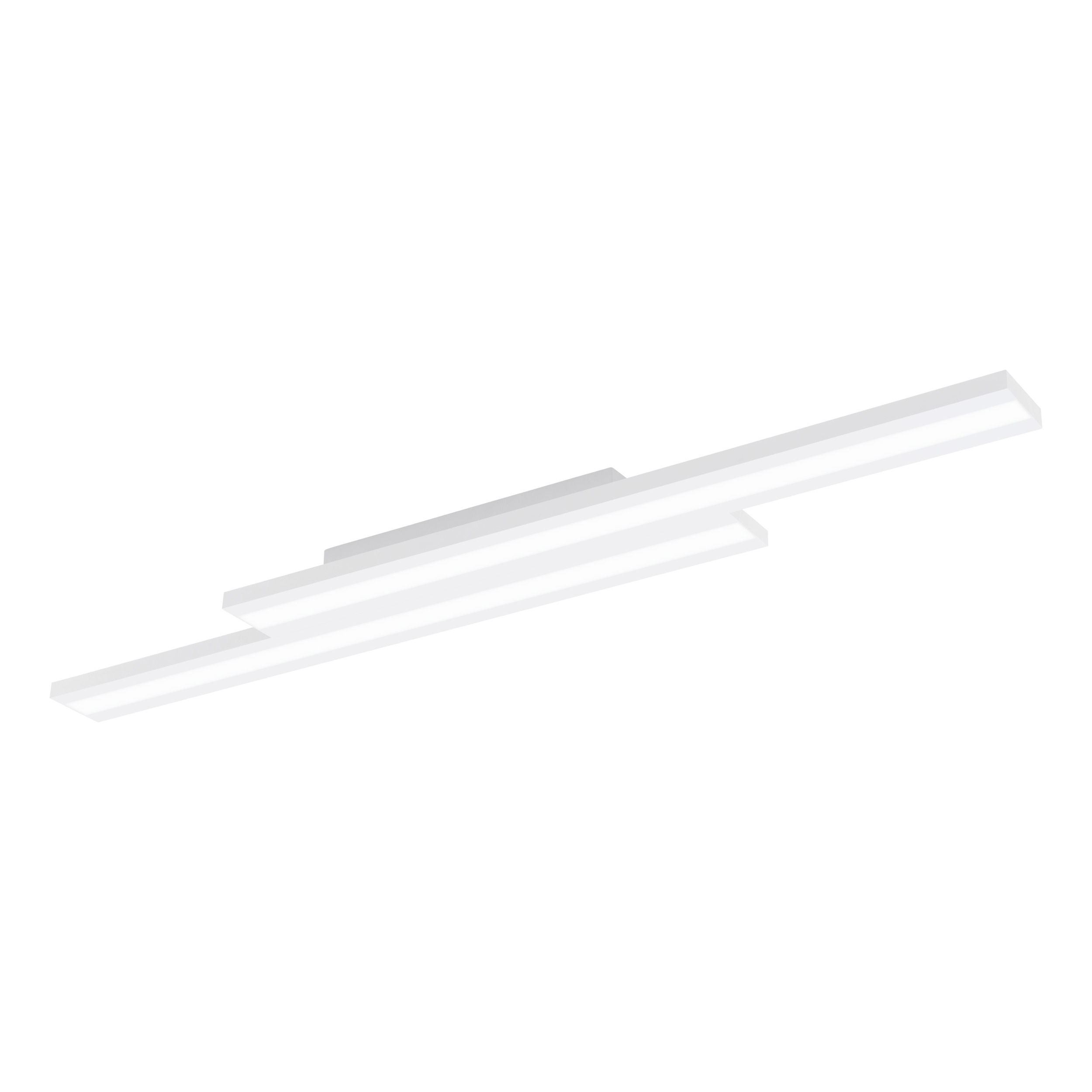 Una lámpara de techo blanca y moderna. Tiene dos luces rectangulares paralelas.