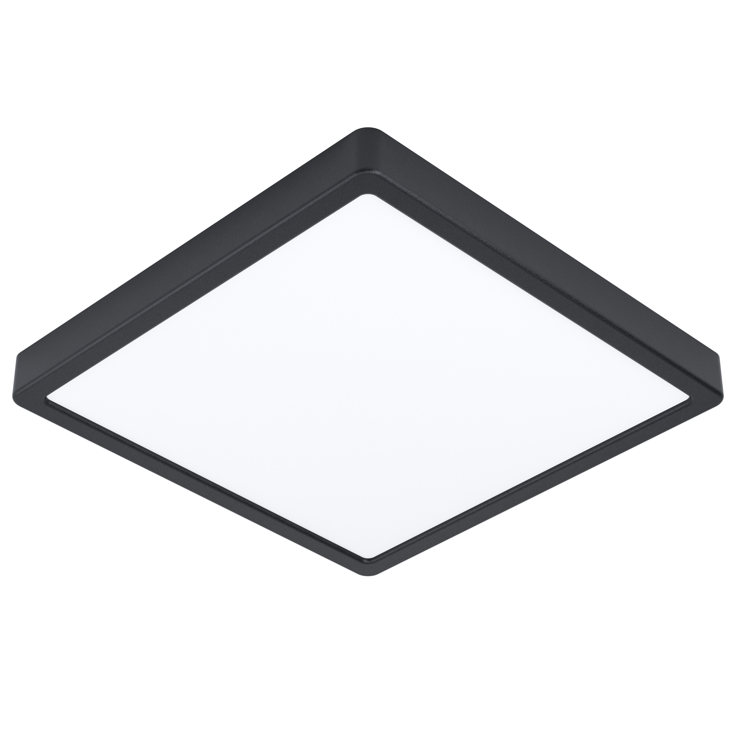 Una lámpara de techo cuadrada con marco negro y el interior blanco.