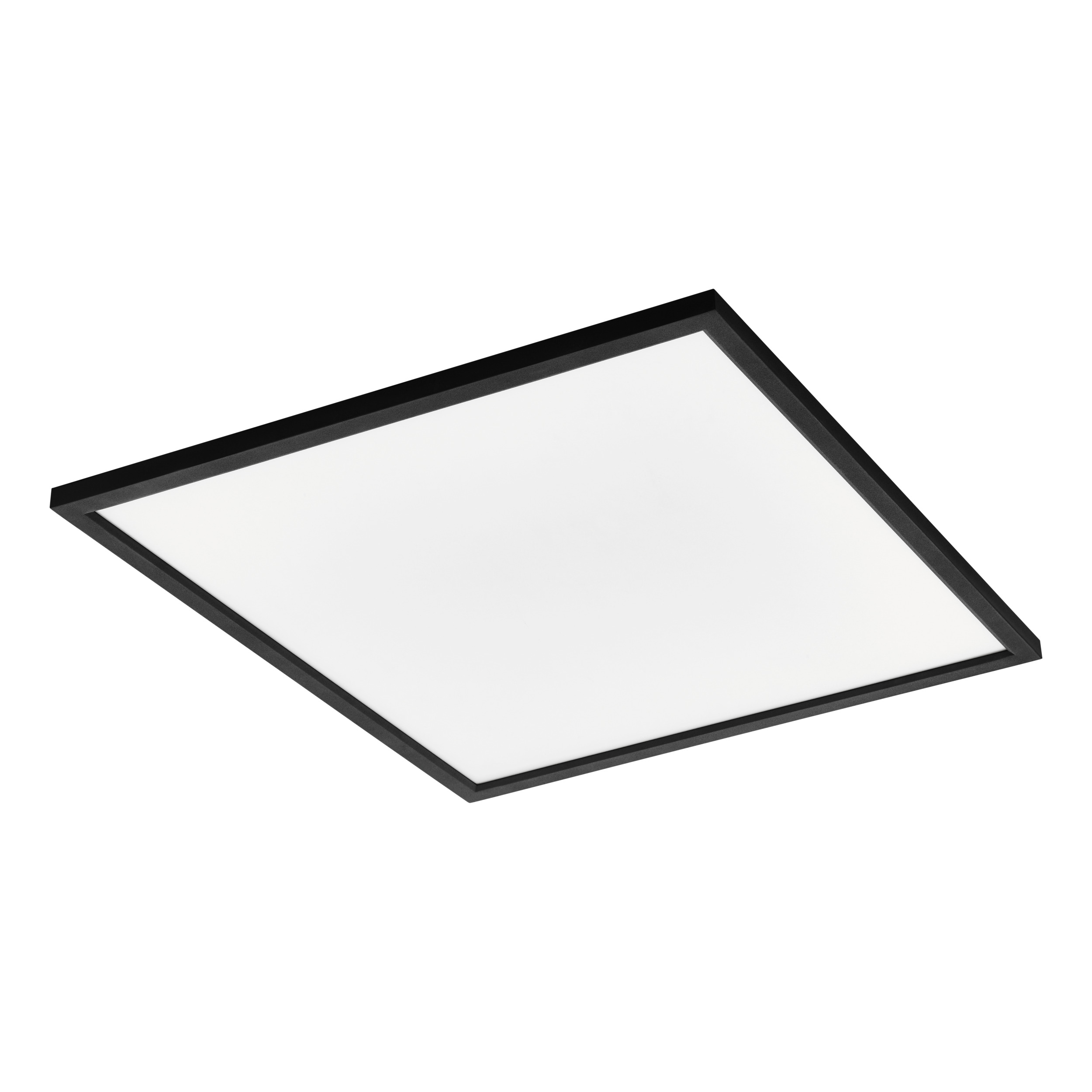 Plafoniere quadrata. Cornice nera circonda un pannello bianco, su sfondo bianco.