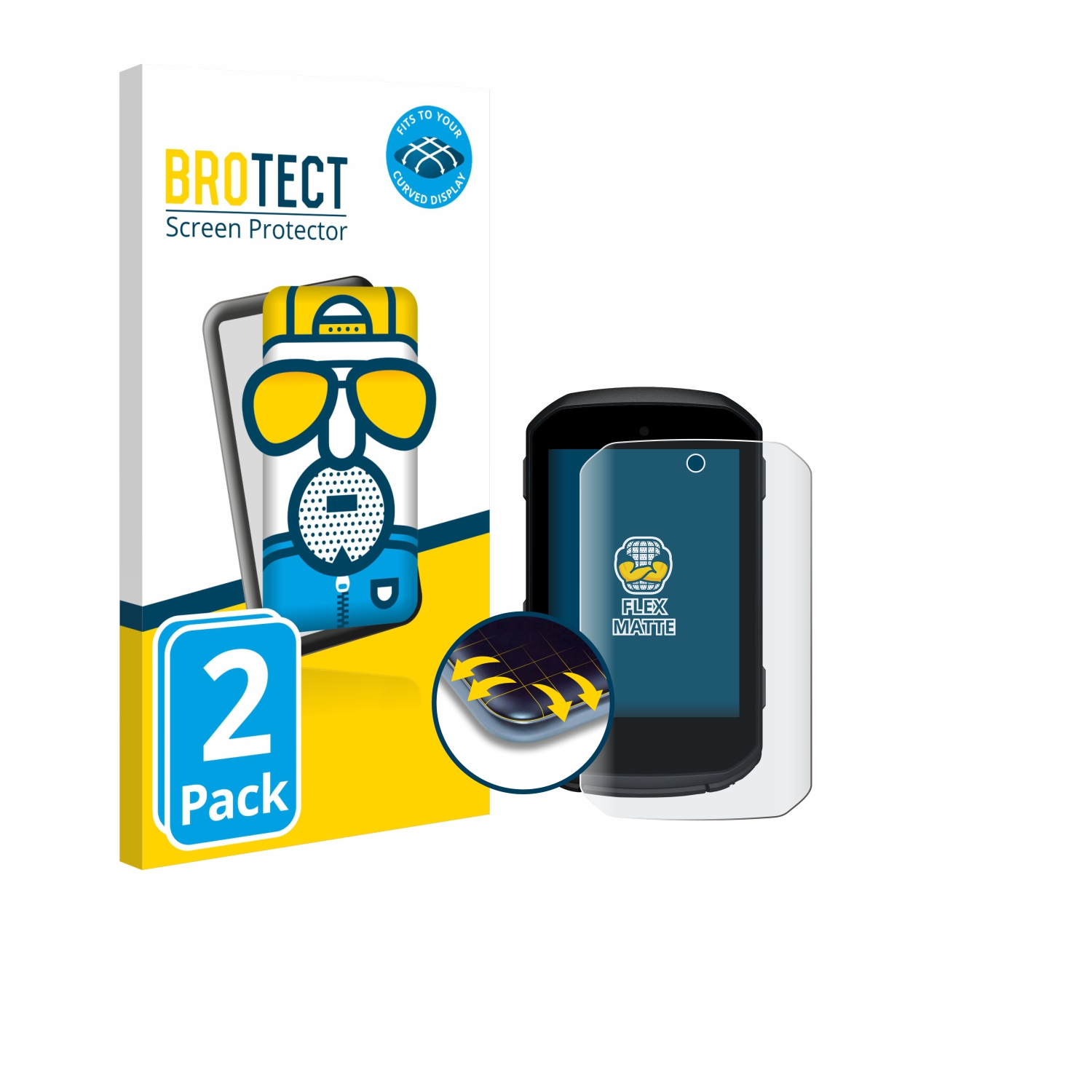 Eine Displayschutzfolienbox mit Telefon, Displayschutz und Curved-Display-Logo. Auf der Box steht BROTECT Displayschutz.