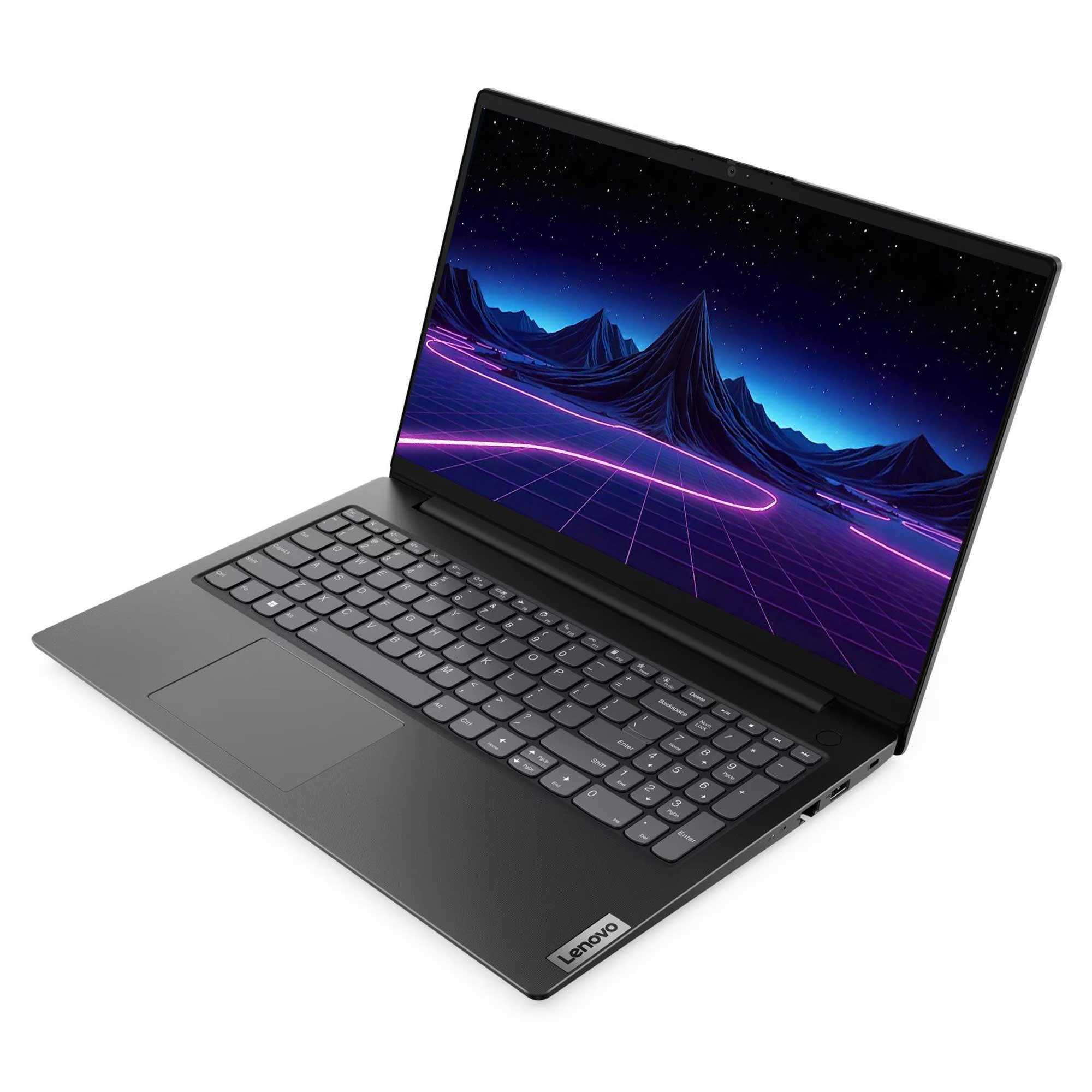 Yıldızlı gökyüzü duvar kağıdı olan bir Lenovo dizüstü bilgisayar. Klavye görünür ve dizüstü bilgisayar beyaz bir yüzeyde.
