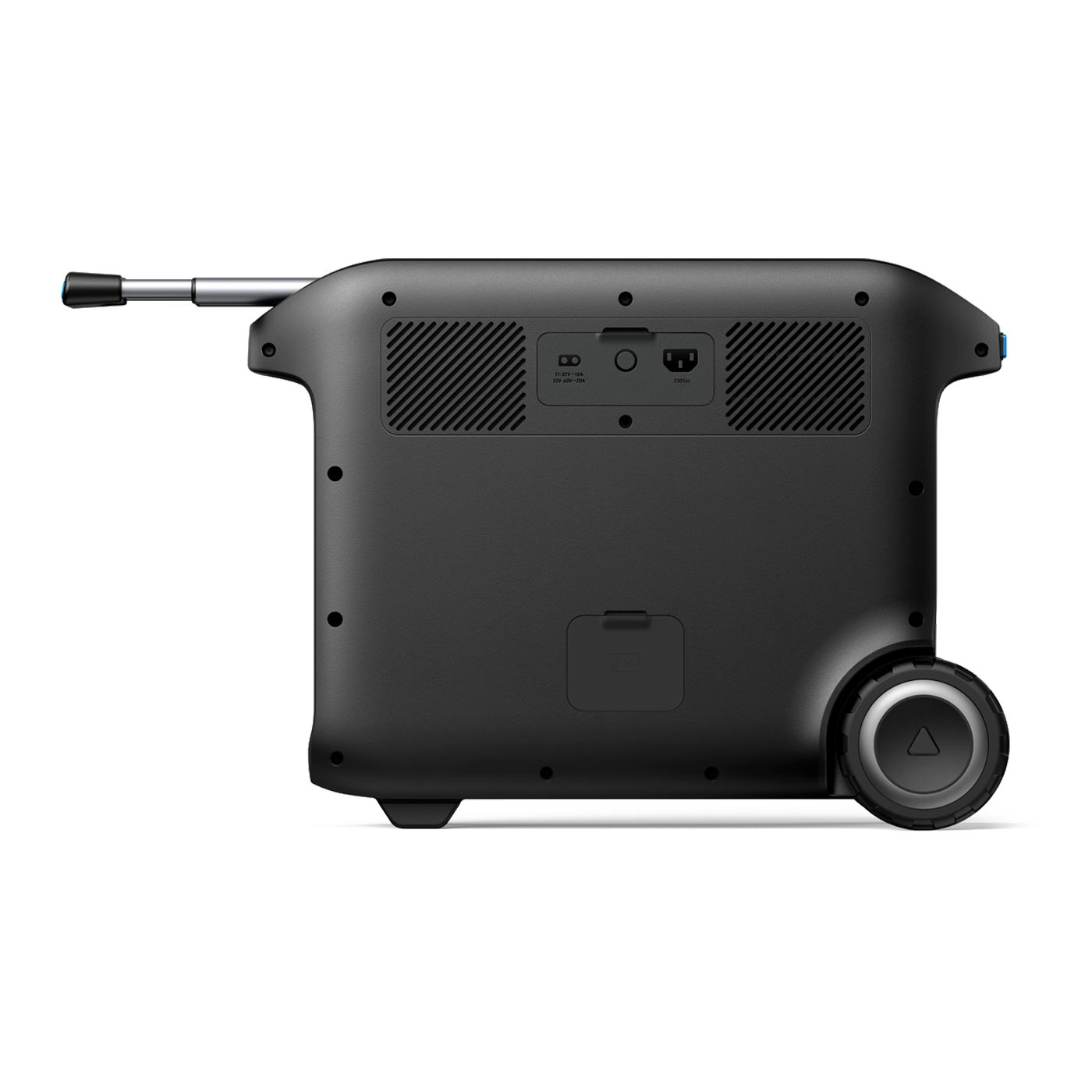 Czarna elektrownia z chowanym uchwytem i kołem. Posiada kilka portów i małe drzwiczki z przodu.