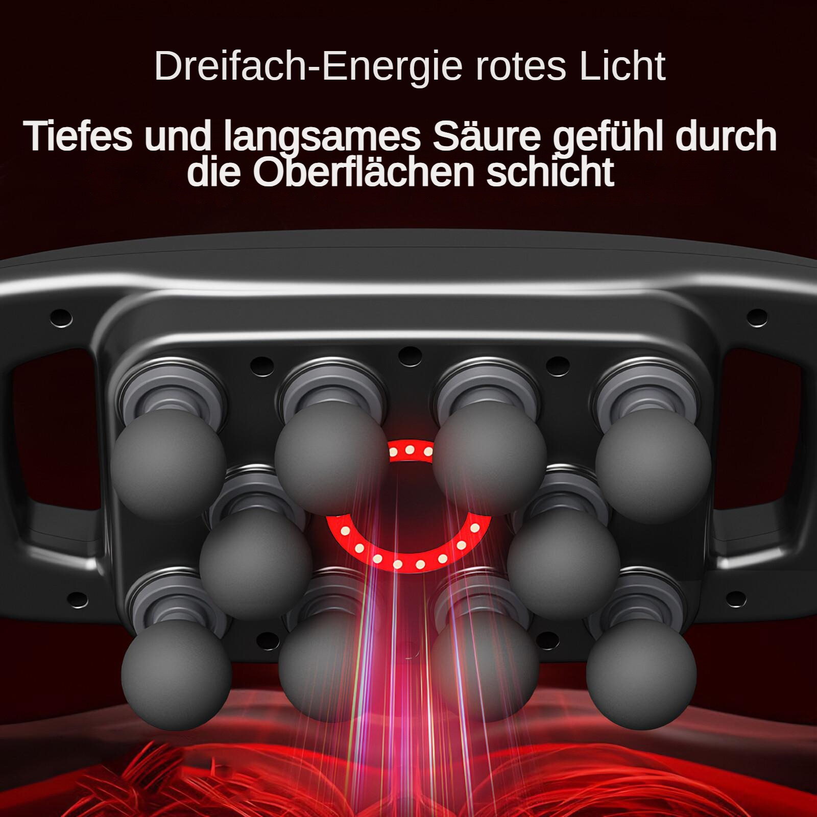 Ein Gerät mit grauen Kugeln und rotem Licht. Text auf Deutsch ist oben sichtbar. Die Kugeln sind in einem Raster angeordnet.