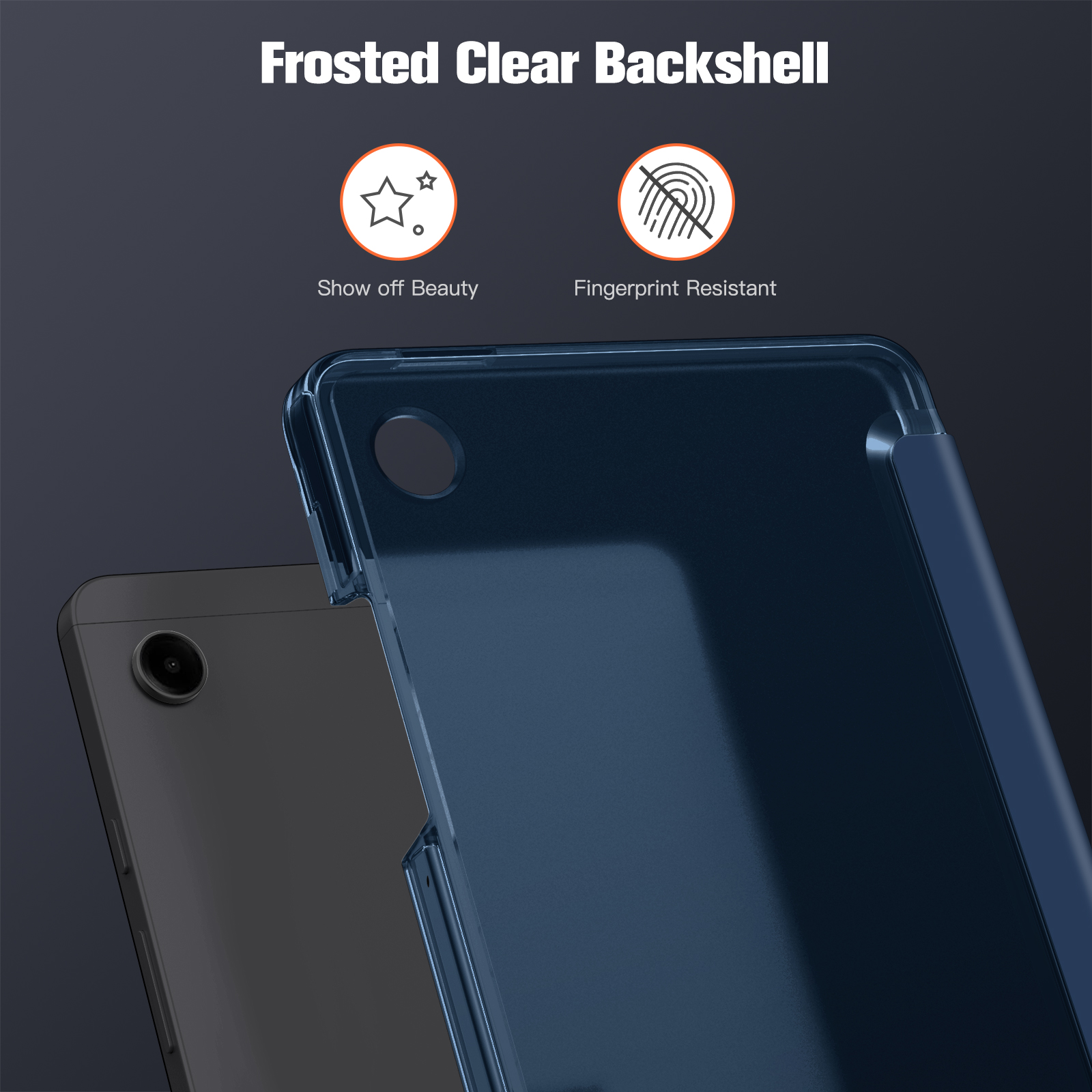 Ein Handycase und ein Telefon werden angezeigt. Das Case ist eine mattierte, transparente Rückschale. Das Telefon ist schwarz.