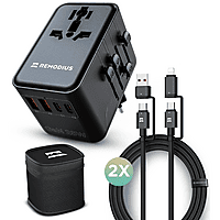 MediaMarkt REMODIUS Reisstekker en 2x Oplaadkabel Wereldstekker aanbieding