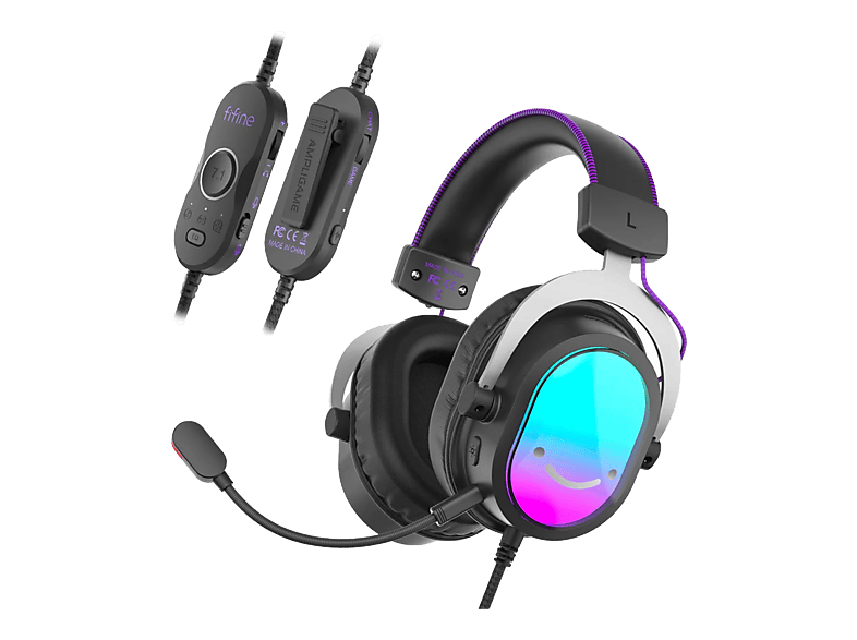 FIFINE Ampligame H16 7.1 Surround USB 3.5mm RGB Kablolu Oyuncu Kulak Üstü Kulaklık Siyah