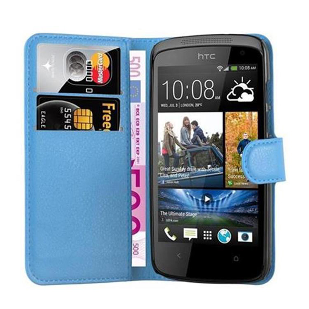 Eine blaue Handyhülle mit einem Telefon, das Zeit, Geld und Kreditkarten anzeigt. Eine Mastercard und eine Free-Kreditkarte sind sichtbar.