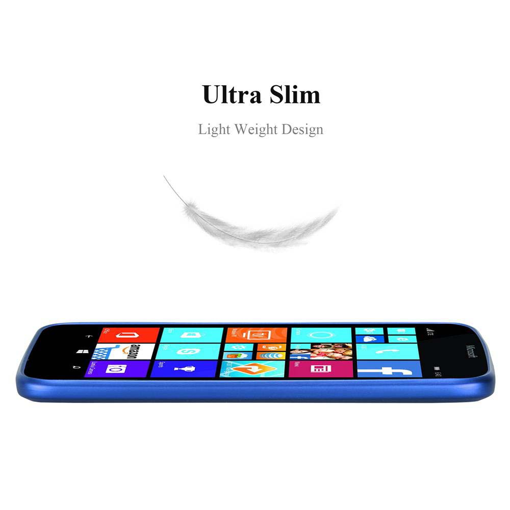 Uno smartphone blu con icone di app sullo schermo, testo 'Ultra Slim' e 'Light Weight Design' e una piuma su sfondo bianco.