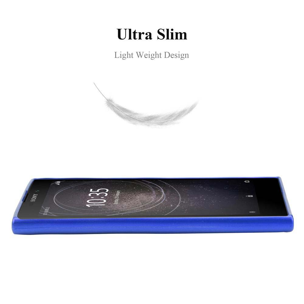 Uno smartphone blu orizzontale. Il testo sopra dice 'Ultra Slim, Light Weight Design'. Una grafica a piuma fluttua sopra.