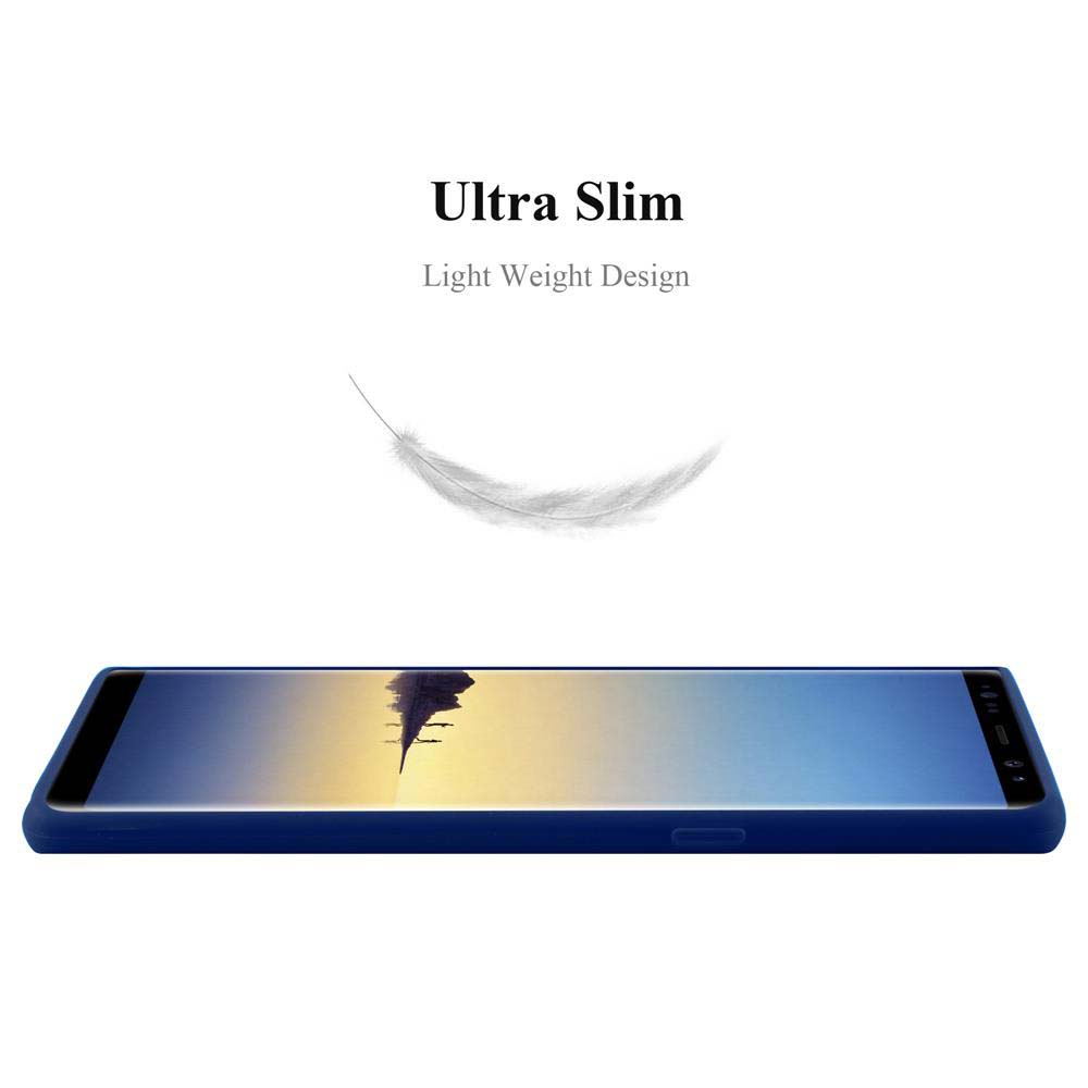 Uno smartphone blu con paesaggio sullo schermo. Sopra: 'Ultra Slim' e 'Light Weight Design'.