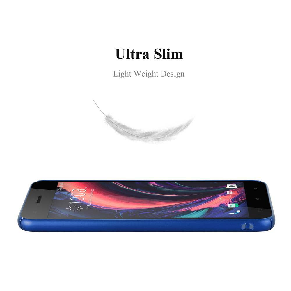 Ein blaues Smartphone liegt horizontal. Darüber schwebt eine weiße Feder. Die Worte 'Ultra Slim' und 'Light Weight Design' stehen darüber.