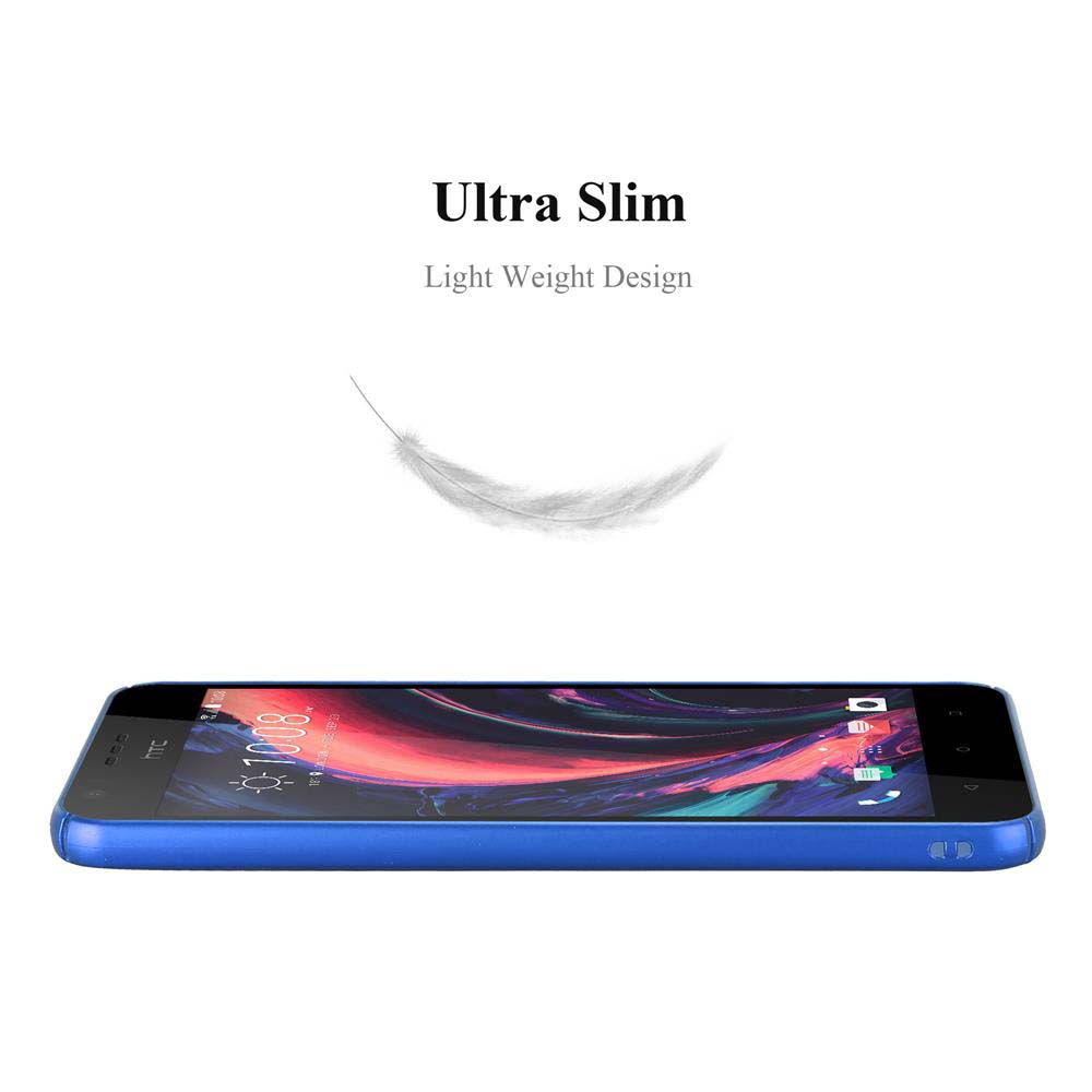 Teléfono azul sobre fondo blanco. Texto Ultra Slim. Un gráfico de pluma. El teléfono muestra hora y aplicaciones.