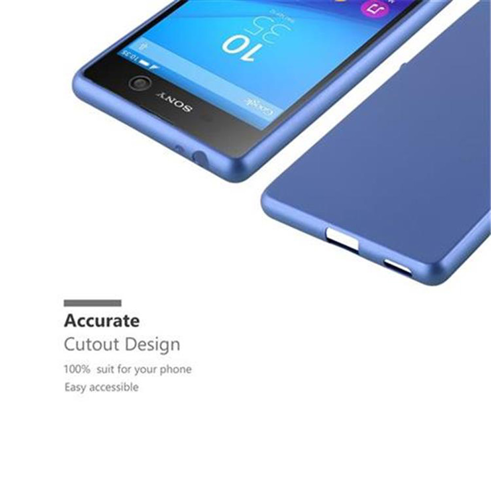 Telefono e custodia blu. Il telefono mostra l'ora 10:35. Il testo recita 'Accurate Cutout Design' e 'Easy accessible'.