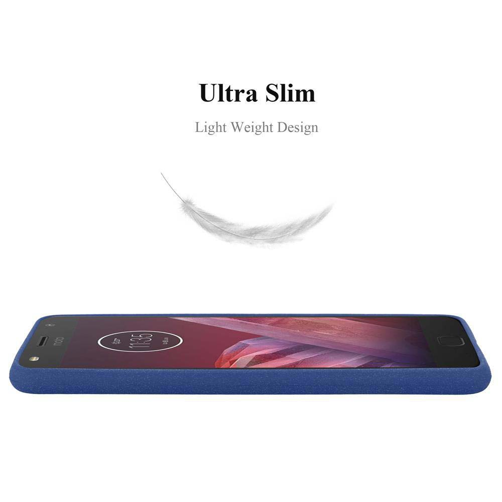 Un teléfono azul con pantalla de reloj. Arriba, texto: 'Ultra Slim' y 'Light Weight Design'. Una pluma flota.