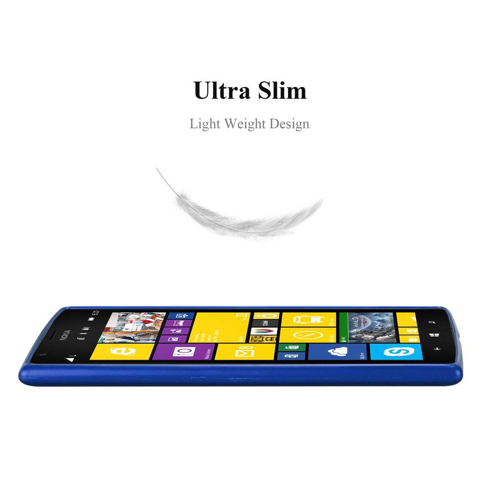 Smartphone blu con icone colorate, sotto il testo 'Ultra Slim' e 'Light Weight Design'. Una piuma fluttua sopra il telefono.