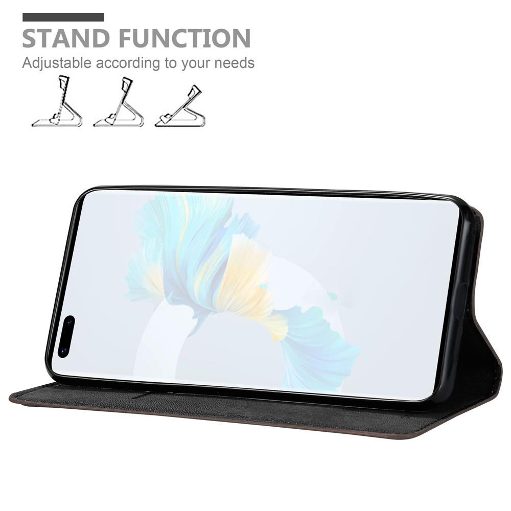 Custodia del telefono in funzione stand. Lo schermo del telefono mostra un disegno floreale. Testo: Funzione stand. Regolabile.
