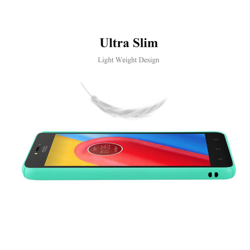 Ein türkisfarbenes Smartphone mit rotem Bildschirm, das eine Uhr anzeigt. Oben steht 'Ultra Slim' und 'Light Weight Design'. Eine Feder schwebt.