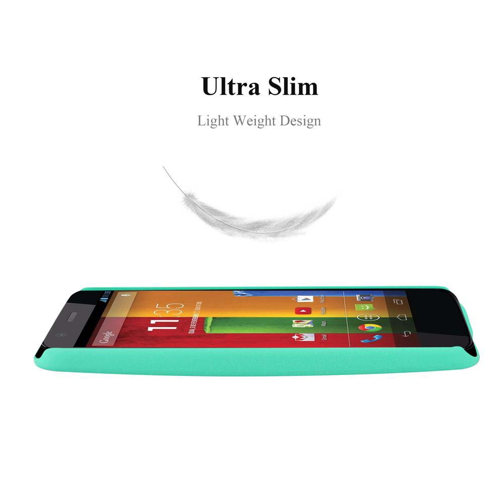 È visualizzato uno smartphone con custodia verde acqua. Lo schermo mostra l'ora, le app e le parole 'Ultra Slim' e 'Light Weight Design'.