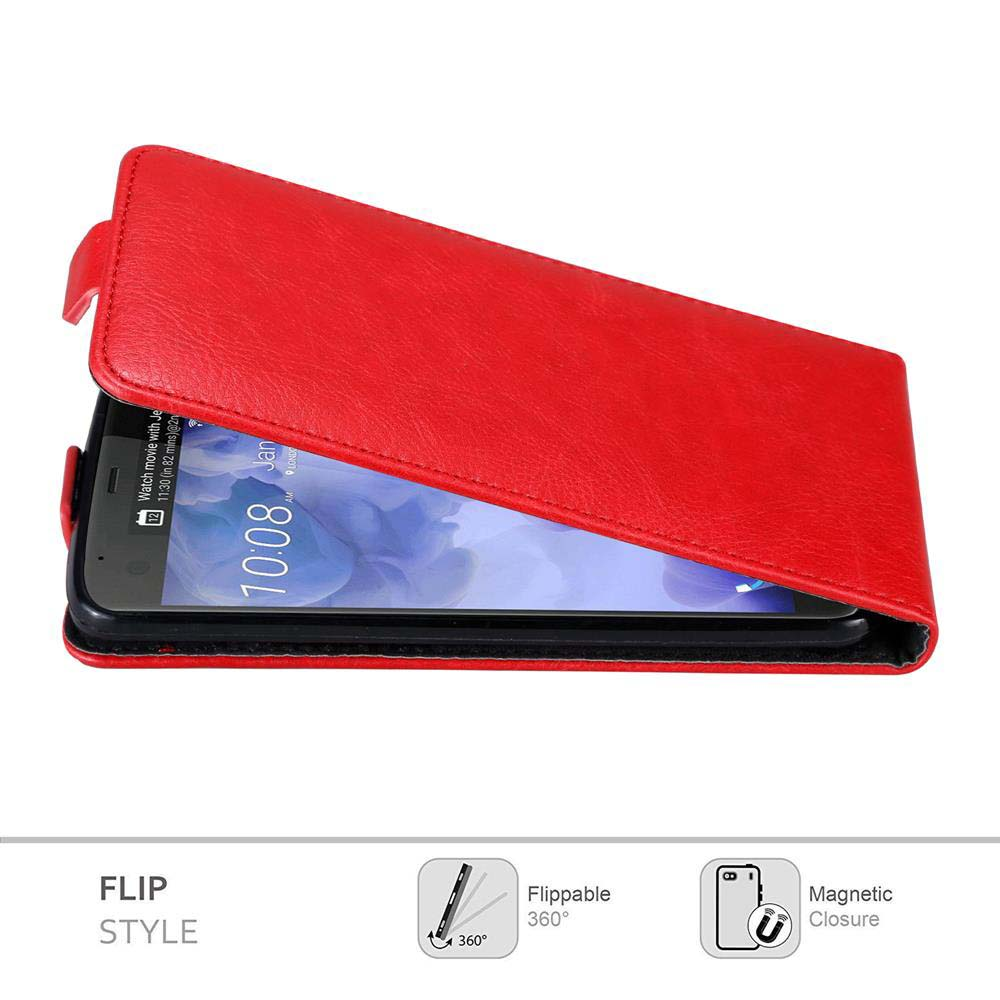 Una custodia a libro rossa è aperta, rivelando lo schermo di un telefono che mostra l'ora 10:08 e una notifica. Il testo mostra 'FLIP STYLE'.