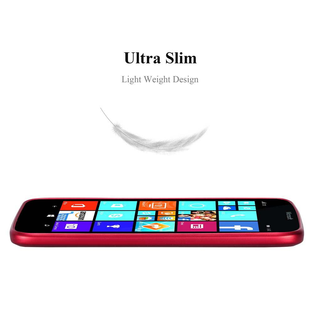 Uno smartphone rosso con touchscreen, app visibili. Sopra, testo 'Ultra Slim, Light Weight Design' e una piuma.