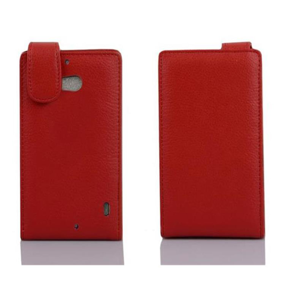 Dos fundas rojas de cuero para teléfono. Una cerrada, con cierre. La otra está abierta. Ambas tienen una ranura para la cámara.