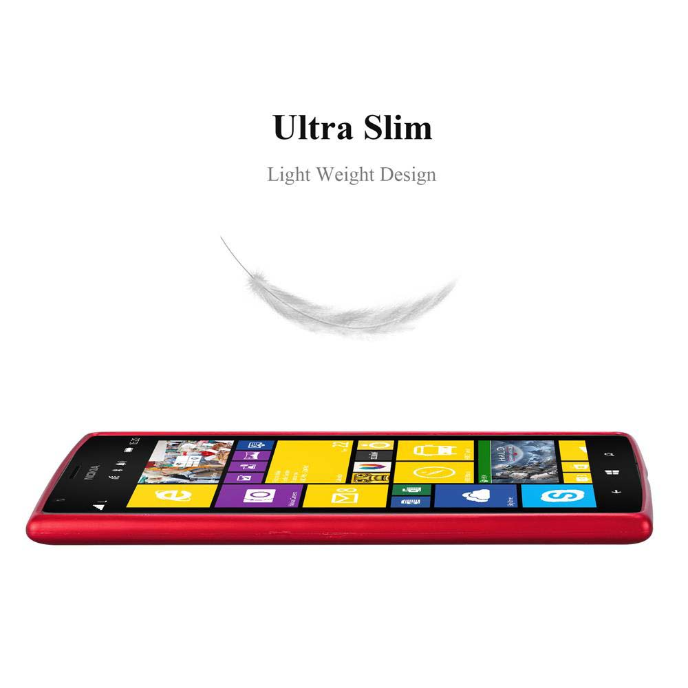 Rotes Smartphone mit bunten App-Symbolen, einer weißen Feder und dem Text 'Ultra Slim, Light Weight Design' auf weißem Grund.
