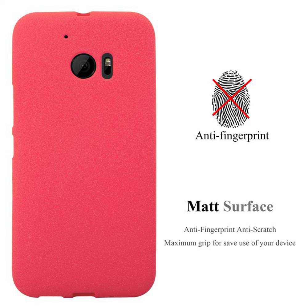 Una custodia rossa per telefono con superficie opaca, funzione anti-impronta e testo 'Matt Surface'.