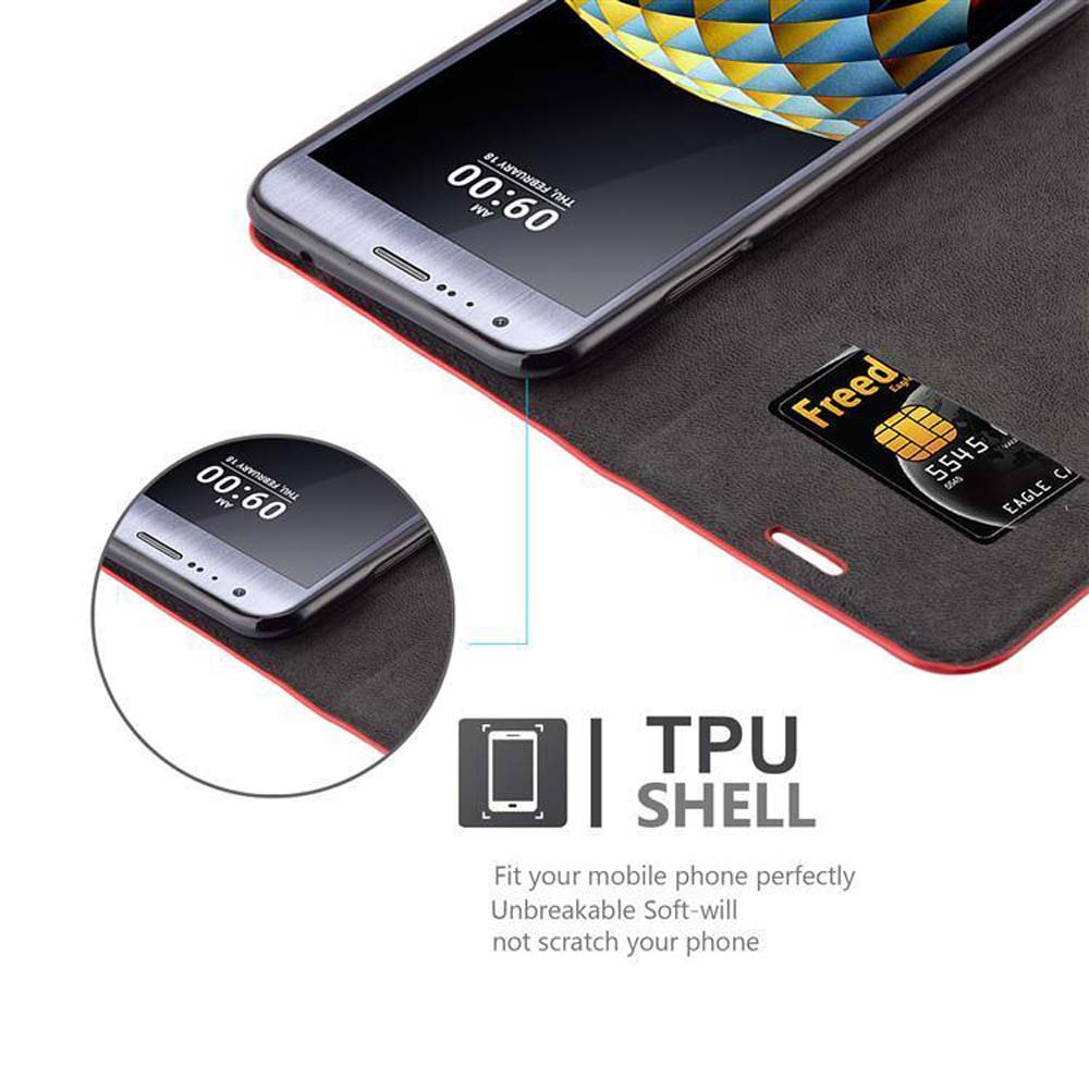 Una funda de teléfono abierta, mostrando un teléfono y una tarjeta SIM. El texto dice 'TPU SHELL' y describe las características de la funda.