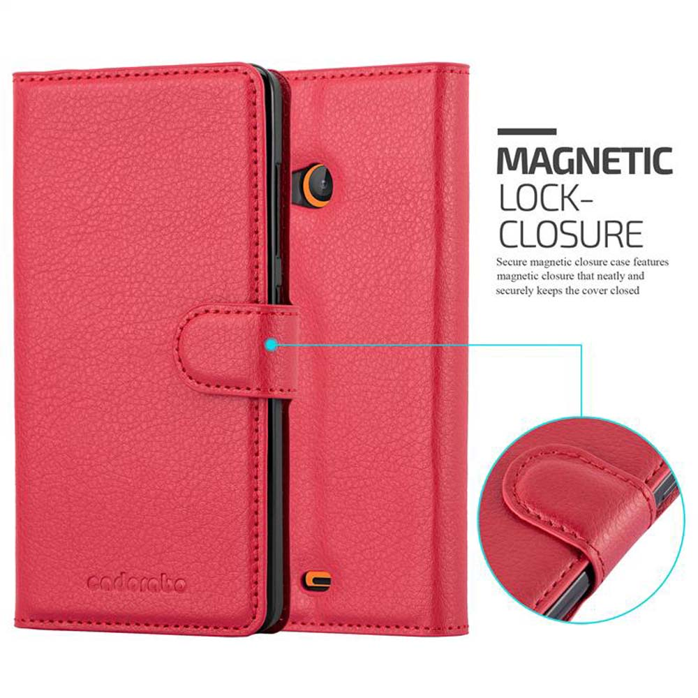 Custodia rossa per tablet con chiusura magnetica. Include un fermaglio, un logo del marchio e una descrizione dettagliata.