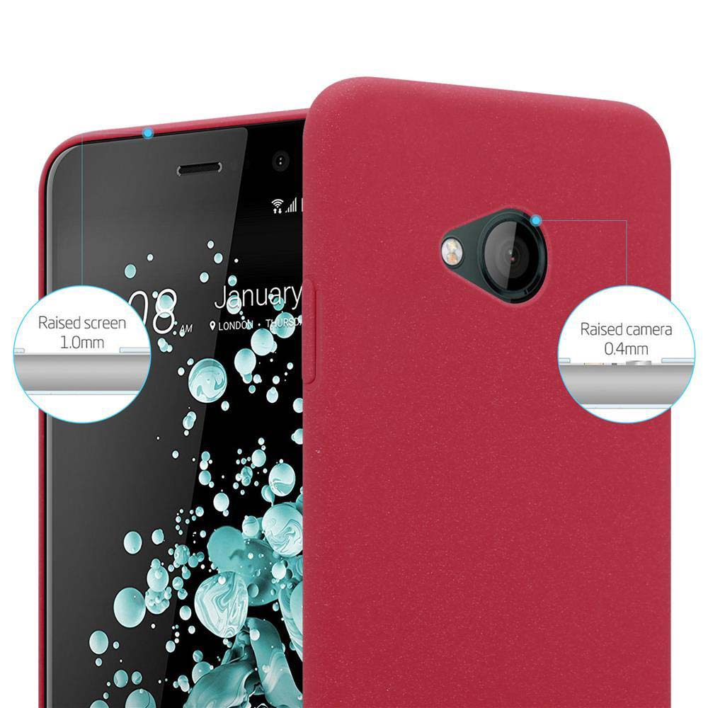 Ein Smartphone mit einem Bildschirm, der den 8. Januar zeigt, und einer roten Handyhülle. Kamera und Bildschirm sind erhöht. Der Hintergrund ist weiß.