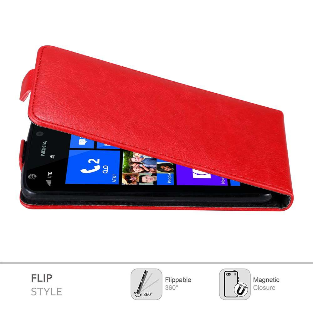 Eine rote Klapphülle schützt ein Nokia-Telefon. Der Telefonbildschirm zeigt Apps. Die Hülle ist geöffnet und gibt den Bildschirm frei.