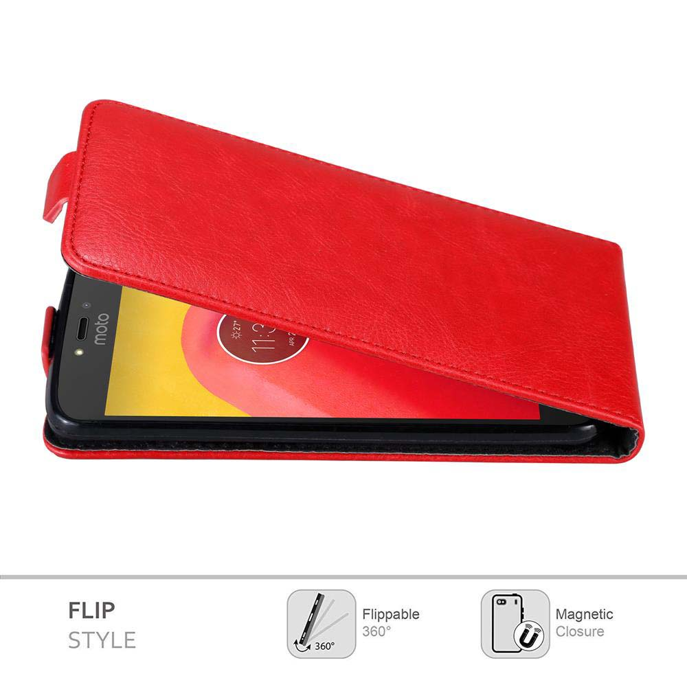 Una custodia rossa per telefono è aperta, rivelando lo schermo del telefono. L'ora sul telefono è le 11:30. La custodia ha una chiusura magnetica e un design a ribalta.