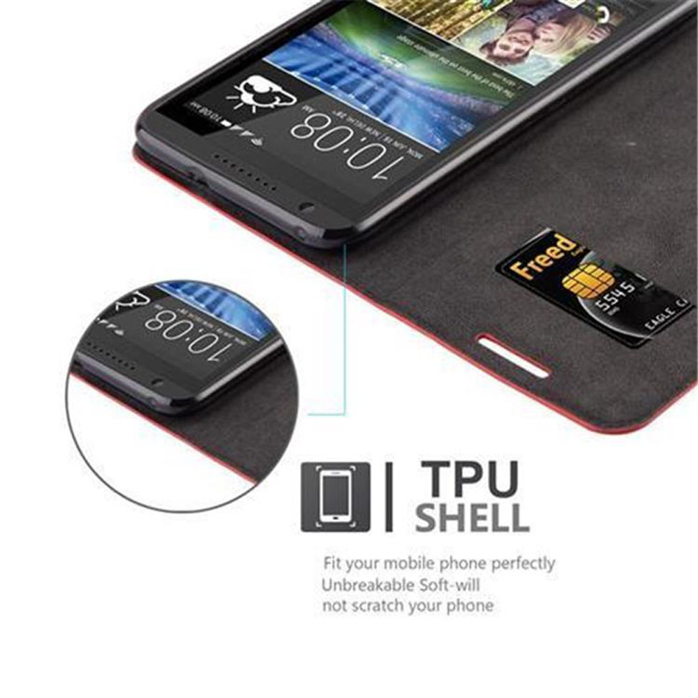 Schwarzes Smartphone mit Uhrzeit 10:08 auf dem Bildschirm, liegt auf einer schwarzen Hülle mit Freed-Karte. Text: TPU SHELL.