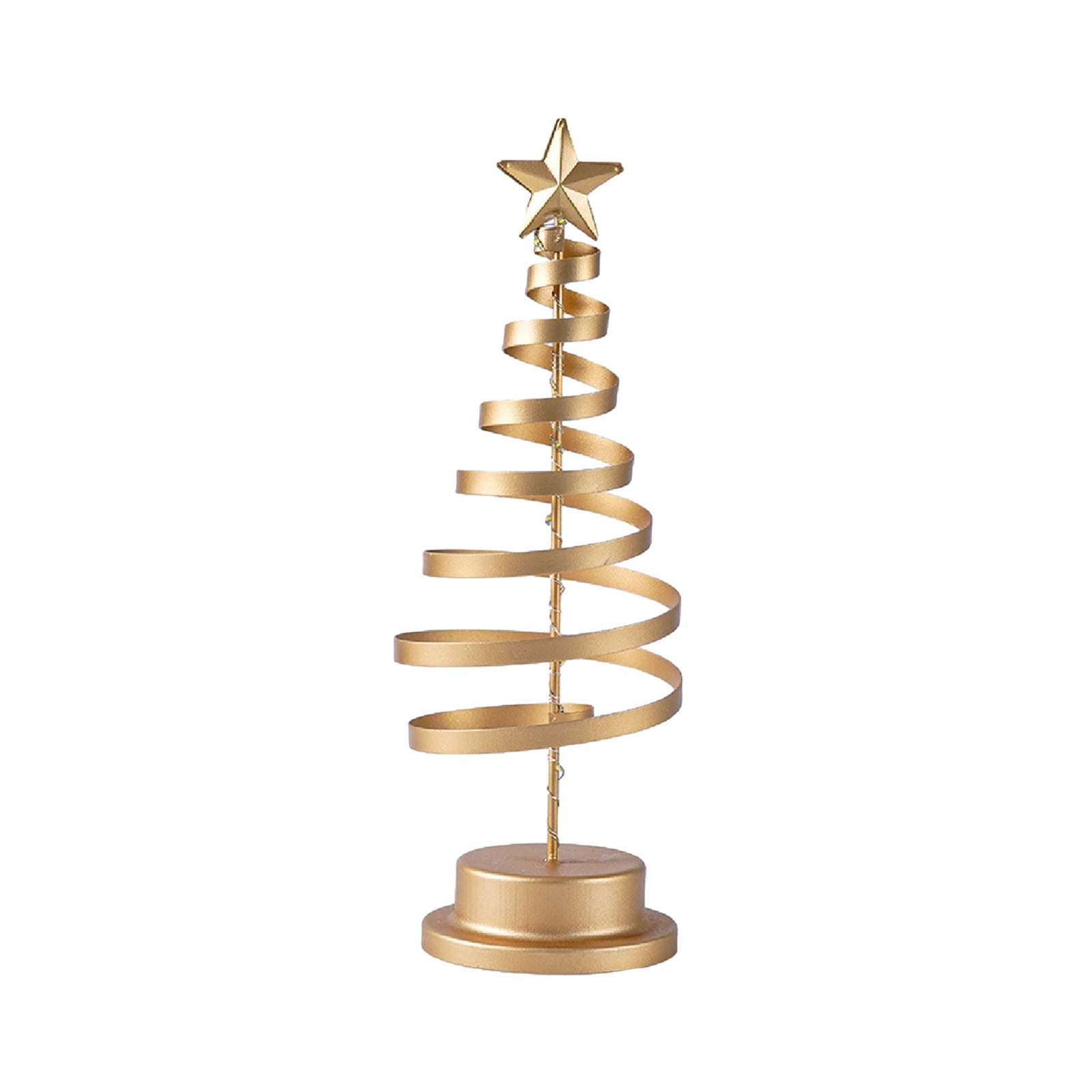 Goldene spiralförmige Weihnachtsbaumdekoration mit Stern oben, vor weißem Hintergrund.