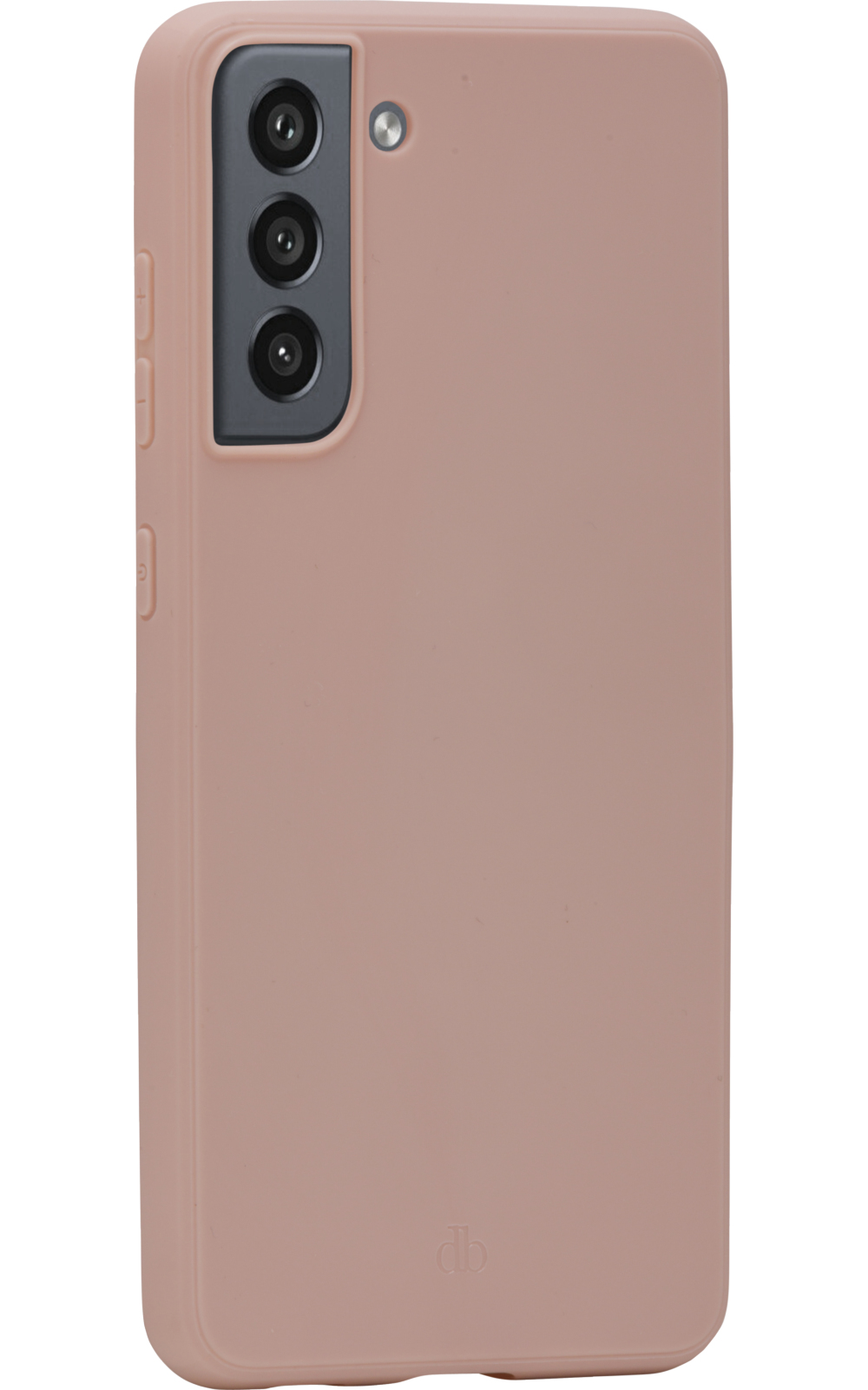 Una custodia rosa per telefono con tre obiettivi e un flash. La custodia copre la parte posteriore e i lati del telefono.