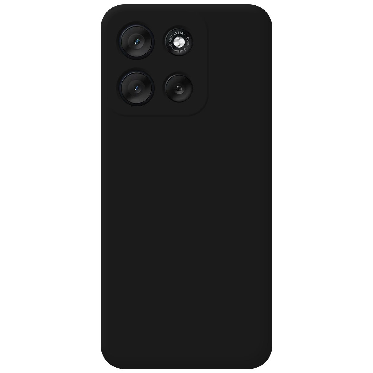 Primo piano di un telefono nero con tre lenti della fotocamera. Le lenti sono disposte verticalmente. Il telefono è semplice e scuro.