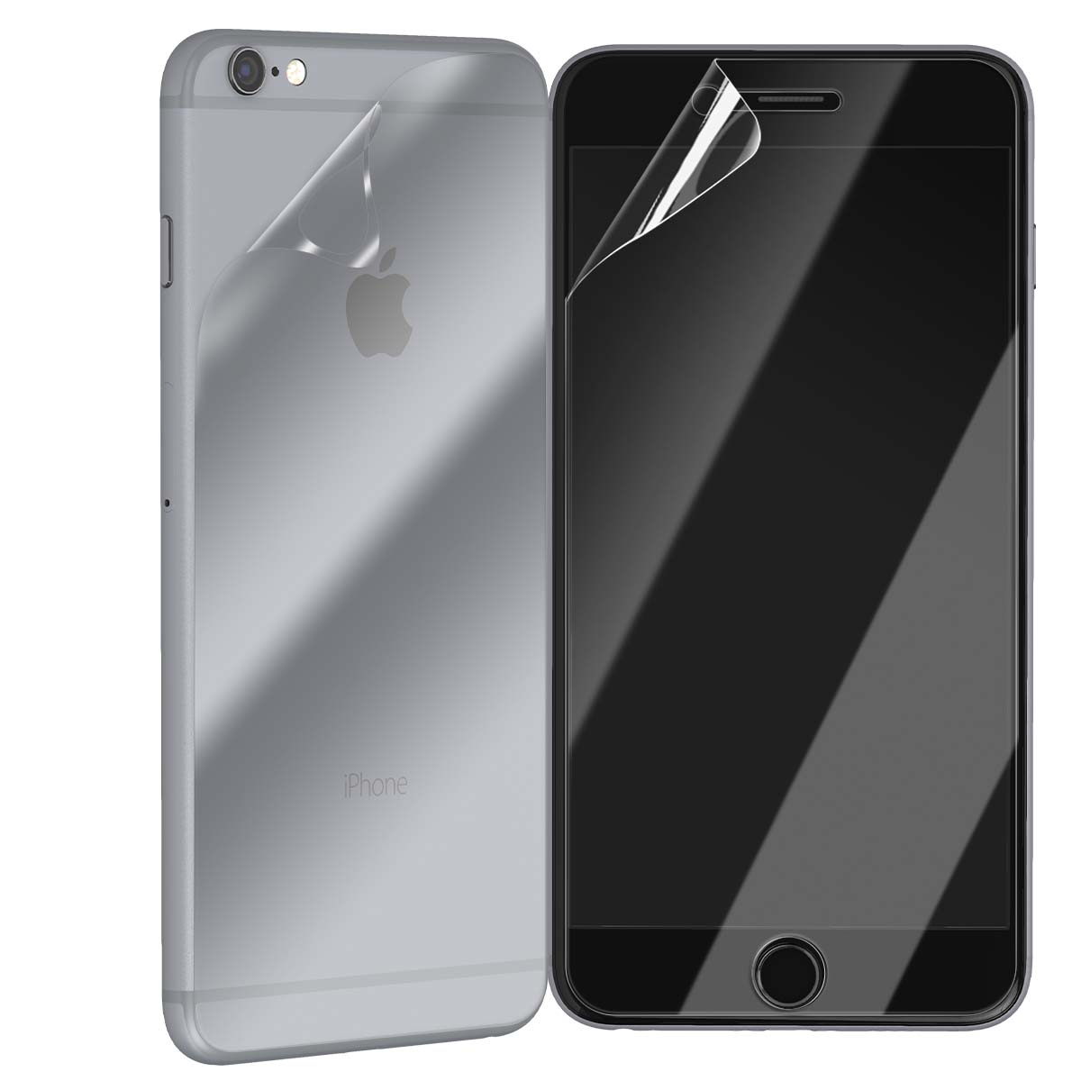 Due iPhone argentati. Uno ha una protezione schermo parzialmente staccata. L'altro telefono è sullo sfondo.