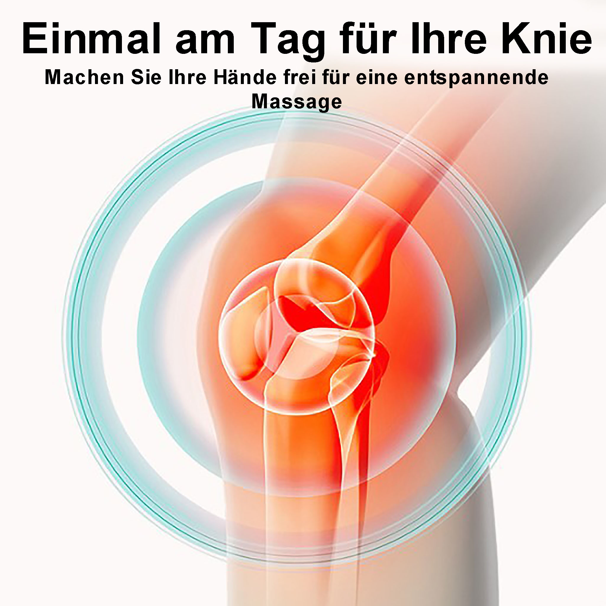 Das Bild zeigt ein Knie mit roter Hervorhebung, mit Text darüber, der auf tägliche Kniepflege hinweist.