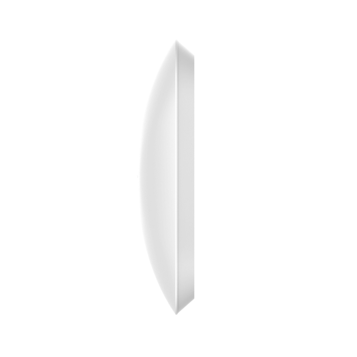 Un oggetto rettangolare bianco e arrotondato è mostrato su sfondo bianco. Sembra un apparecchio di illuminazione o simile.