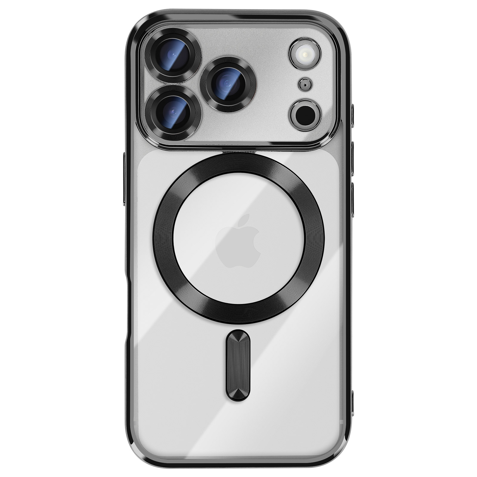 Transparante telefoonhoes met lensbeschermers. Met magnetische ring en verticale balk.