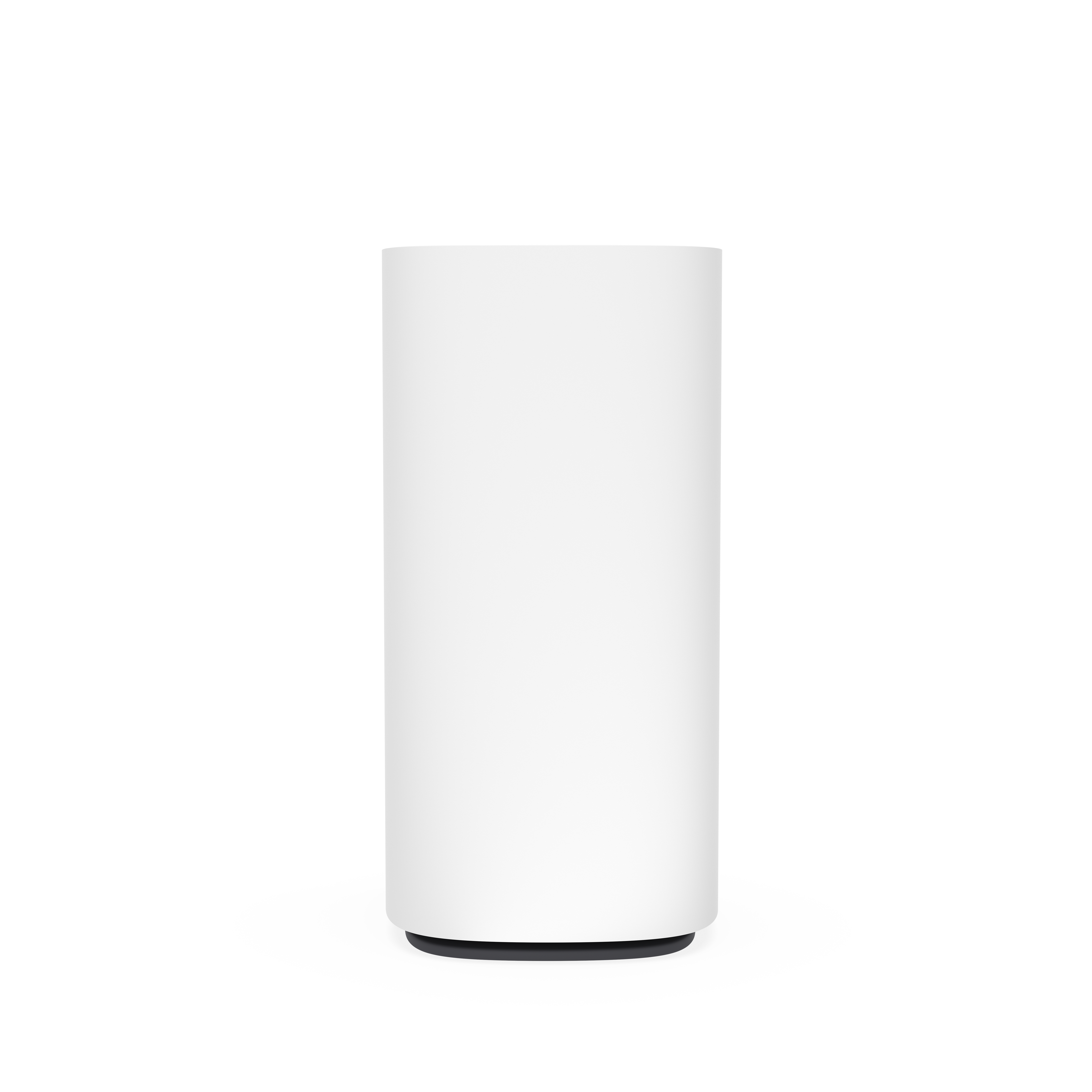 Un cilindro bianco su sfondo bianco. Ha una base nera.