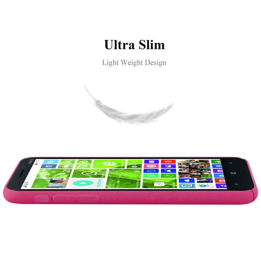Ein pinkes Telefon mit einer weißen Feder darüber. Der Telefonbildschirm zeigt App-Symbole. Text oben lautet 'Ultra Slim, Light Weight Design'.