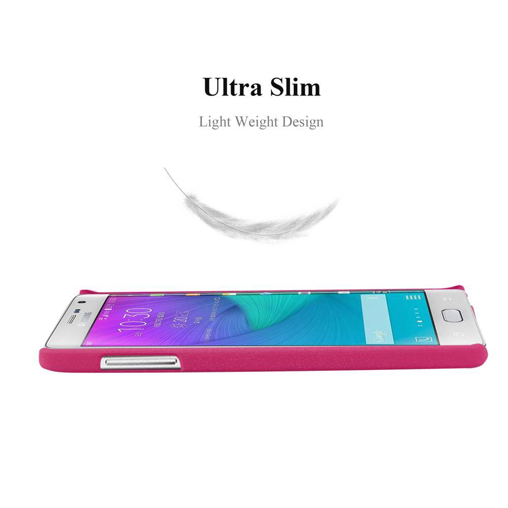 Ein Smartphone in einer rosa Hülle wird mit einer Feder und dem Text 'Ultra Slim, Light Weight Design' auf weißem Hintergrund dargestellt.