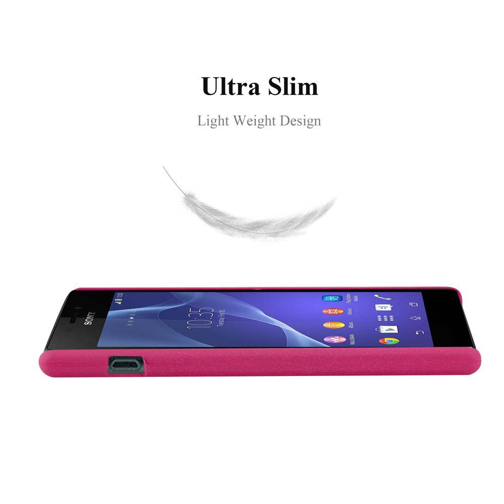 Ein pinkfarbenes Telefon liegt horizontal. Es zeigt einen App-Bildschirm. Darüber steht weißer Text: 'Ultra Slim' und 'Light Weight Design'.