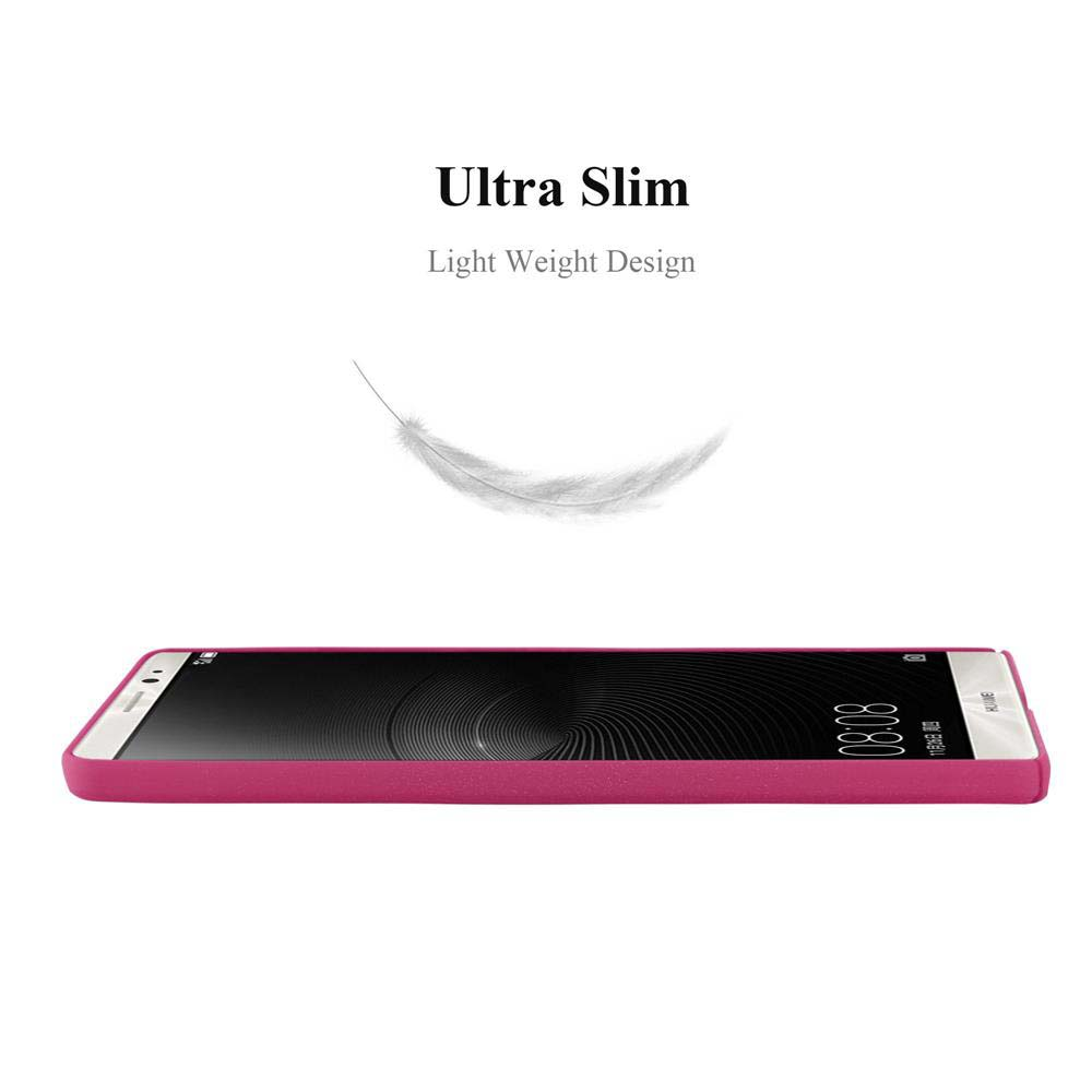 Ein pinkfarbenes Smartphone mit schwarzem Bildschirm auf weißem Hintergrund. Darüber steht Ultra Slim und Light Weight Design.