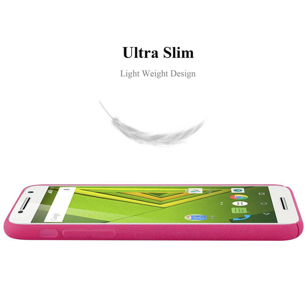 Viene mostrato uno smartphone rosa con schermo bianco. Sopra, testo "Ultra Slim" e grafica a piuma su sfondo bianco.